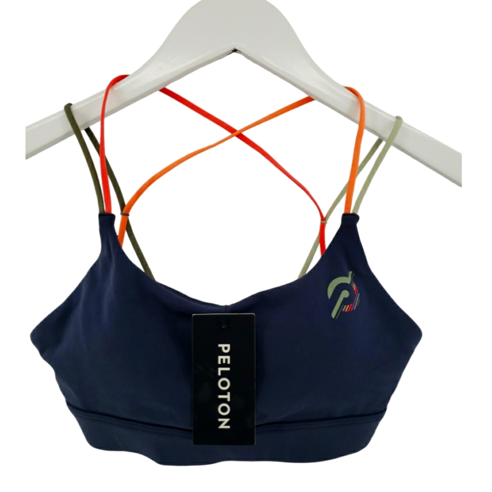Peloton NWT Speed Up Bra Size XS Fitness Bra Blue Colorful Straps Retail $54